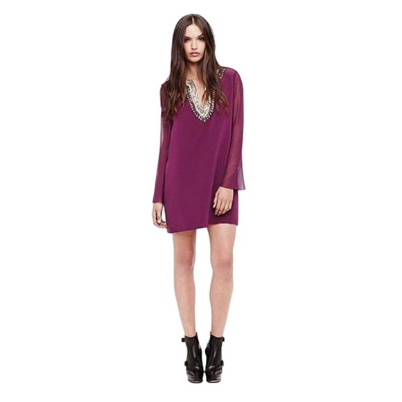 Nicole Miller Dresses & Skirts - Nicole Miller Purple V Neck Shift Midi‎ Silk Dress Size 0P Indie Luxury Bohemian